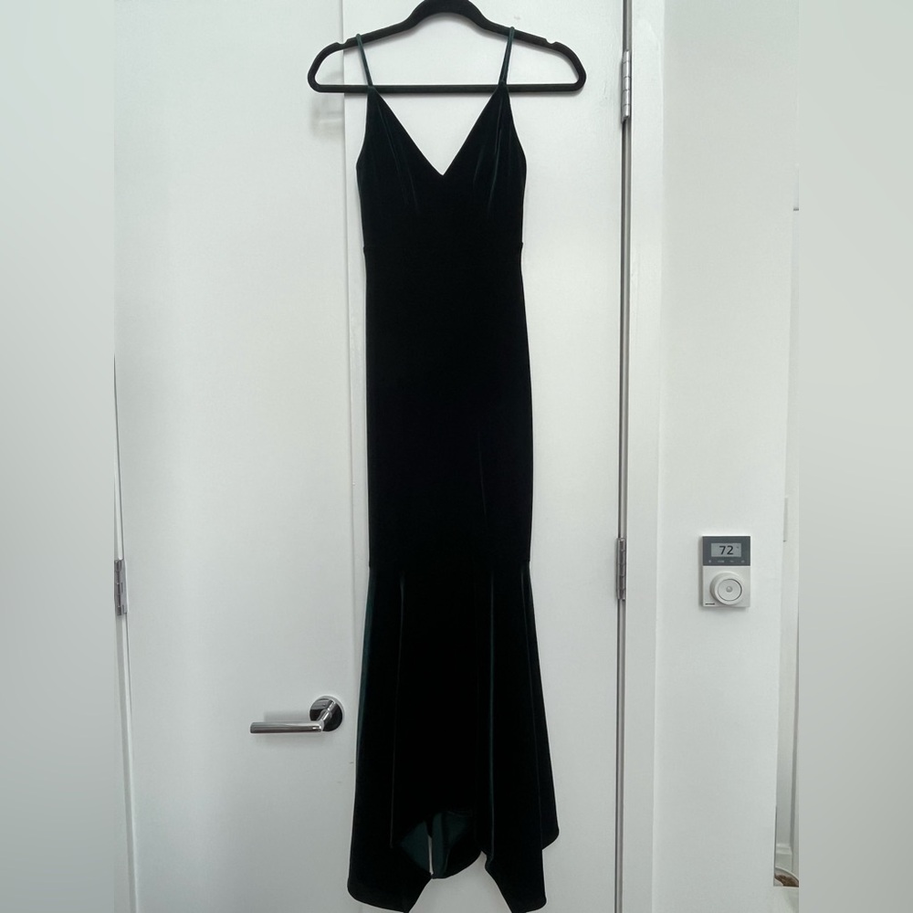 Aqua Dark Green Velvet Mermaid Maxi Dress - Size 0
